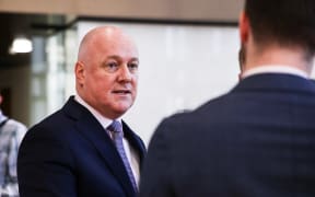 Prime Minister Christopher Luxon takes questions at the Beehive after the resignation of press secretary Michael Forbes.