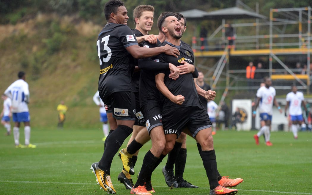 Mario Barcia celebrates his strike from distance against Lautoka FC.