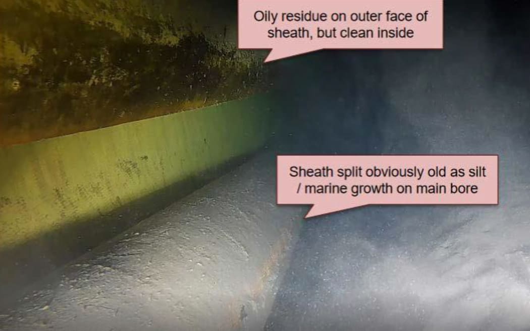 MBIE tender picture showing damage to the Tui 2H Flowline blamed for November's oil spill