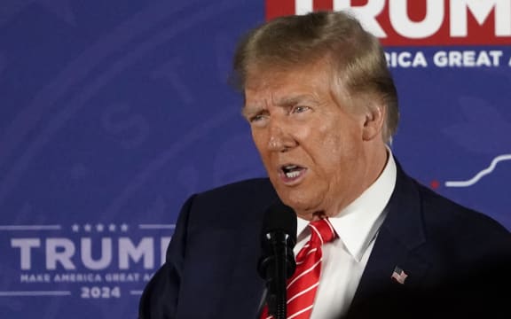 Republican presidential hopeful and former US President Donald Trump speaks during a rally in Laconia, New Hampshire, January 22, 2024. (Photo by TIMOTHY A. CLARY / AFP)