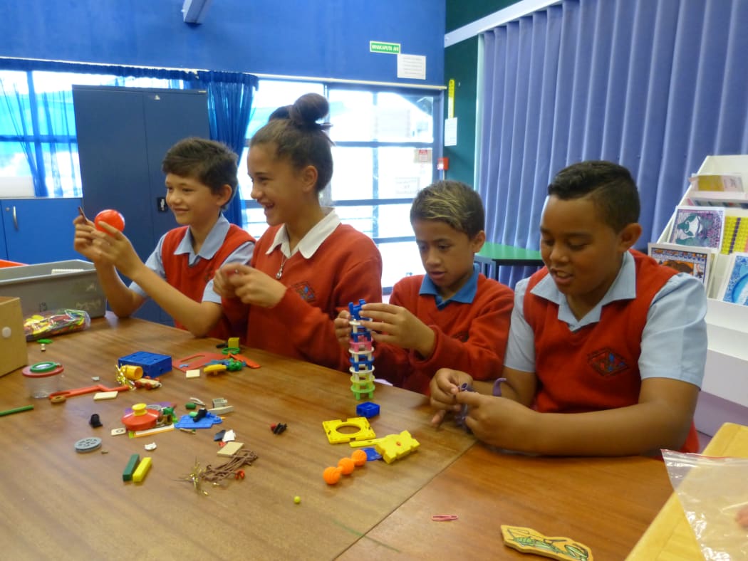 Students at Te Kura Kaupapa Māori o Te Atihaunui-a-Pāpārangi. From left to right, Tumaia Hamahona, Anahera Hamahona, Trey Aitokia and Mataamua Biddle.