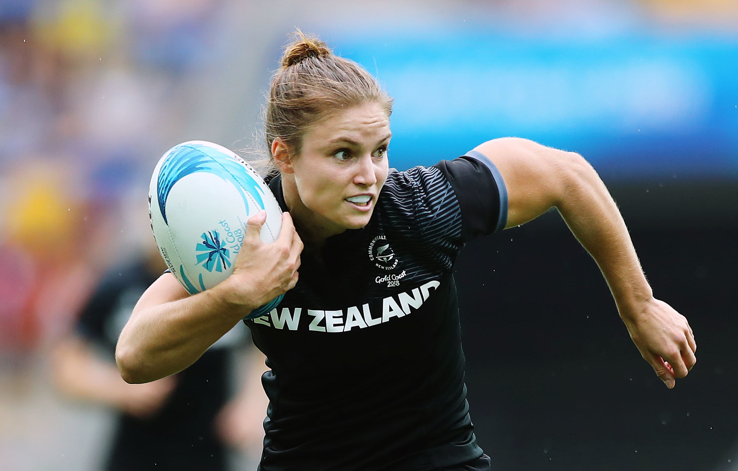 Michaela Blyde of New Zealand in action. Gold Coast 2018 Commonwealth Games, Rugby Sevens, Robina Stadium, Gold Coast, Australia. 14 April 2018 © Copyright Photo: Anthony Au-Yeung / www.photosport.nz