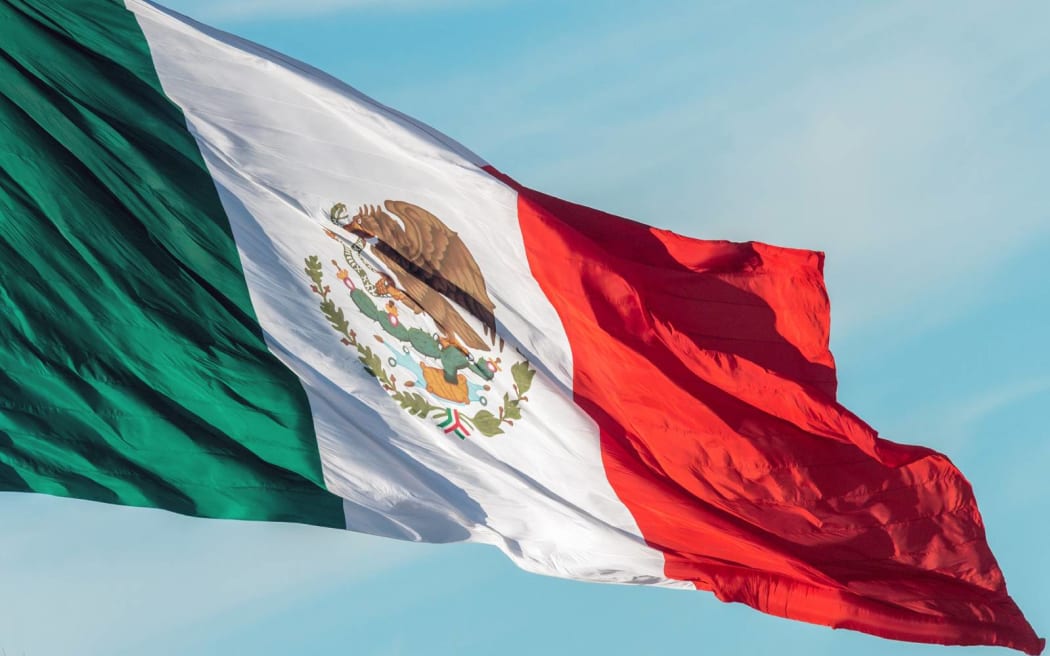 mexican flag weaving on sky background