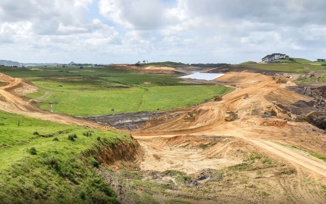Te Waihekeora Reservoir under construction south of Dargaville last year.