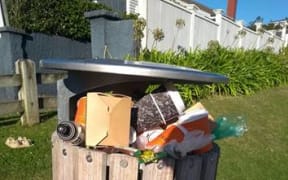 A Karori bin struggles to contain all the takeaway food waste. SUPPLIED