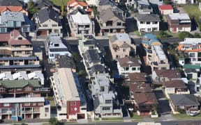 Aerial view of New Zealand houses at Mount Maunganui, Bay of Plenty, New Zealand