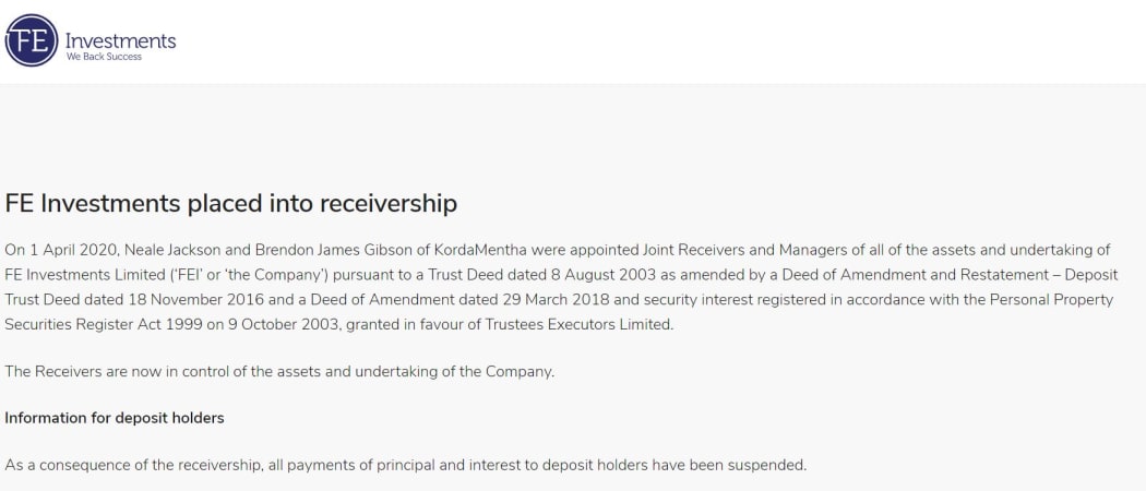 A screenshot of the FE Investments Limited website today.