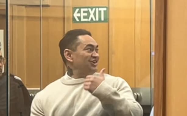 Junior Heart acknowledges a supporter in the public gallery of the High Court at Hamilton this morning as his approximate three-week trial kicks off. Photo / Belinda Feek
