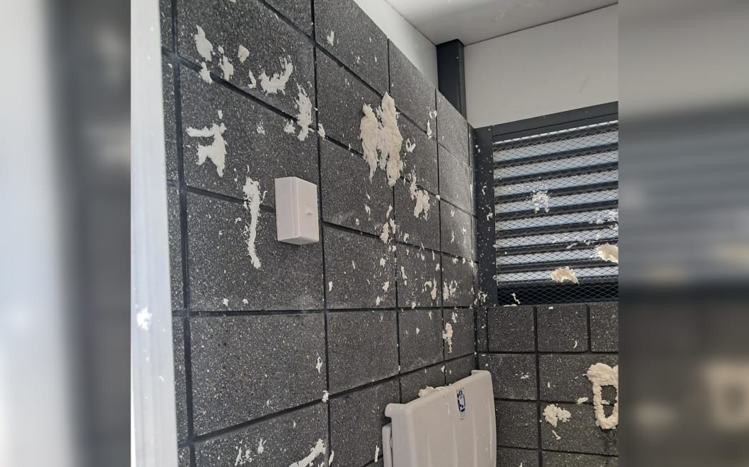 Vandals leave wet toilet paper stuck to the walls of Riverton's new $620,000 public toilets.