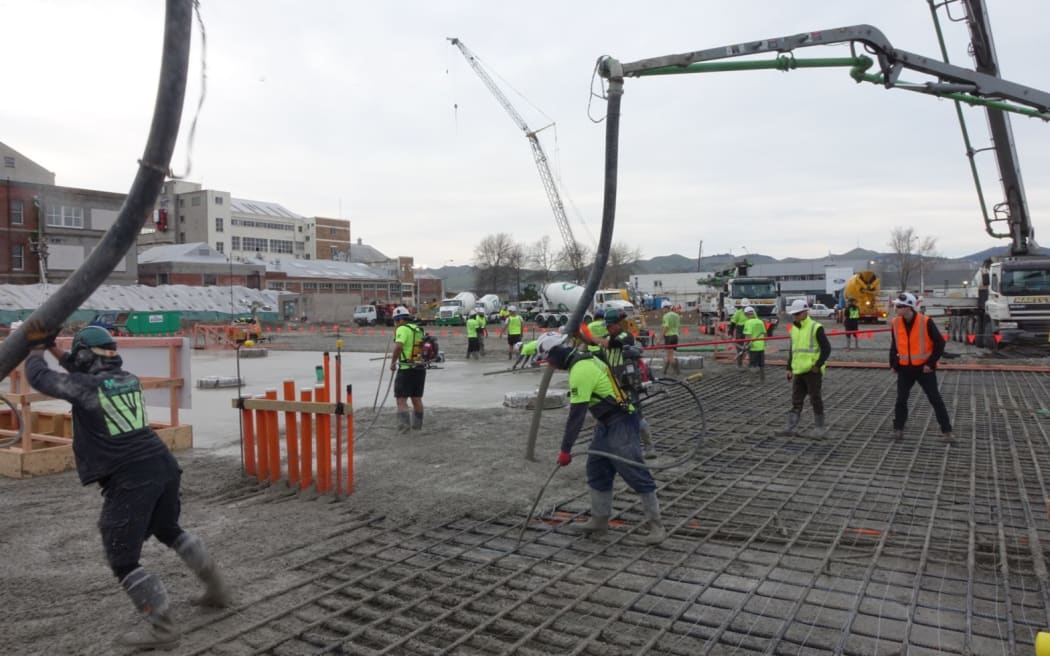 The concrete pour at the new bus Interchange in Christchurch.