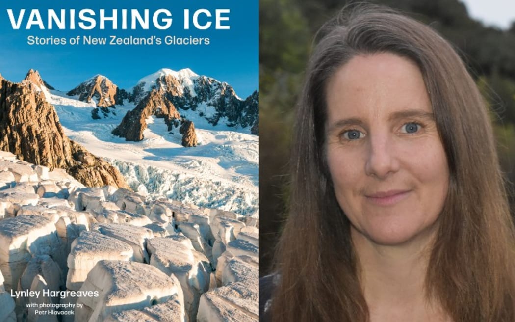 Author Lynley Hargreaves and the cover of her new book Vanishing Ice
