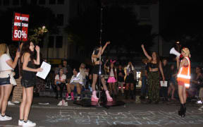 Crowds gather outside Calendar Girls in Wellington.