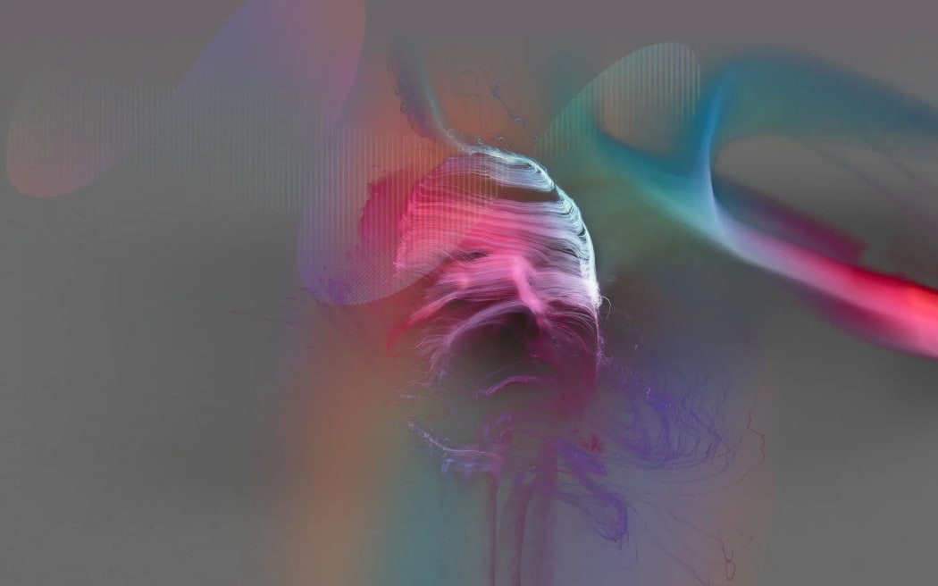 abstract outline of a face draped in waves of colour.