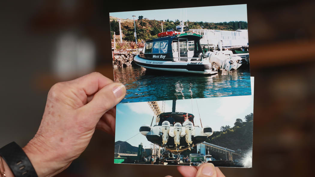 Ros Benson shows pictures of STB, the second boat in the West Bay Water Transport fleet.
