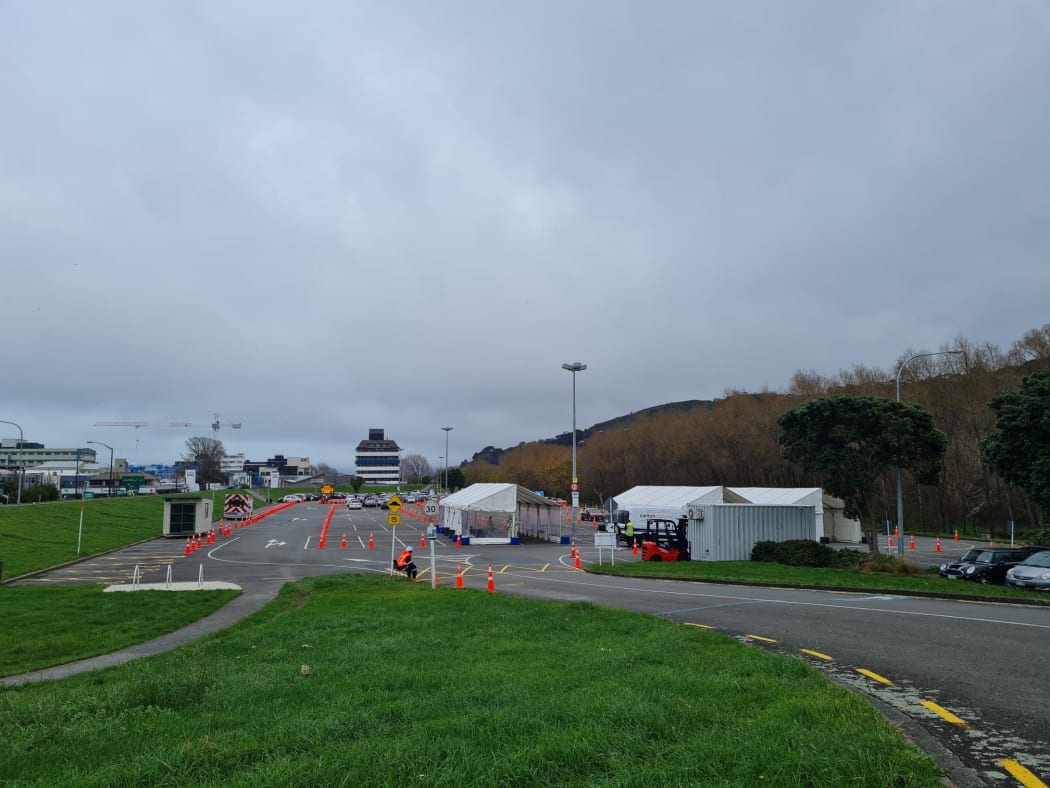 Covid-19 testing site Riverbank carpark, Lower Hutt, Wellington.