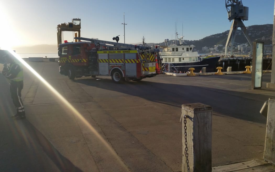 The Fire Service and police work to recover a body from the waters near Queens Wharf in Wellington.