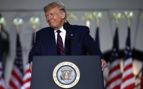 US President Donald Trump delivers his acceptance speech for the Republican presidential nomination on the South Lawn of the White House August 27, 2020 in Washington, DC.