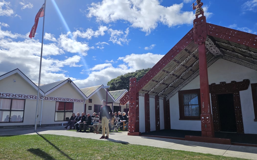 Tainui Stephens speaks at the powhiri launching the Māoriland Film Festival.