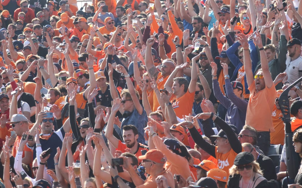 Fans and supporters of Verstappen celebrate their idole during the Dutch F1 Grand Prix.