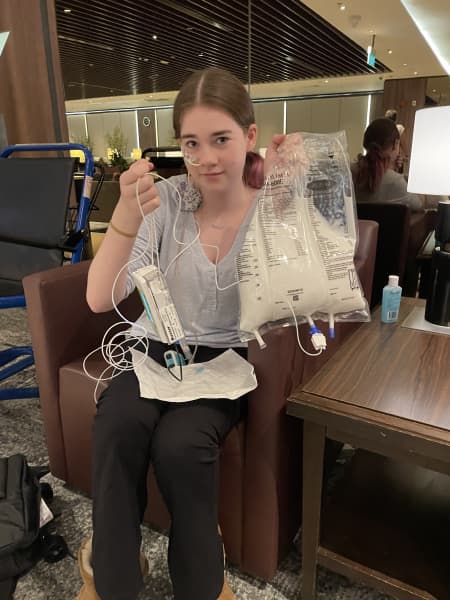 Jemima Thompson before she flew to Germany for surgery.