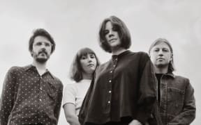 New Zealand band Tiny Ruins in a black and white photo