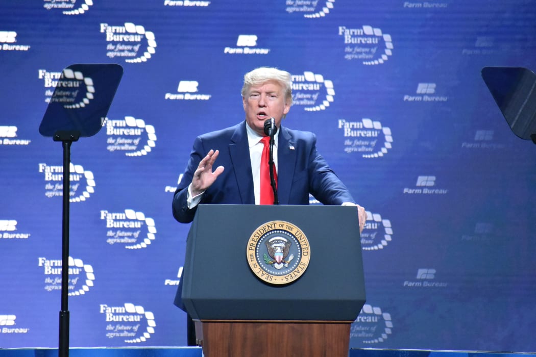 President Donald Trump addresses at the American Farm Bureau Federation Annual Convention and Trade Showin Austin, Texas.