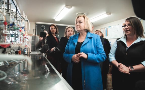 Judith Collins on the campaign trail in Blenheim on Friday.