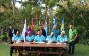 MSG leaders sign the two declarations after their retreat at Havana Boat Shed, North Efate.