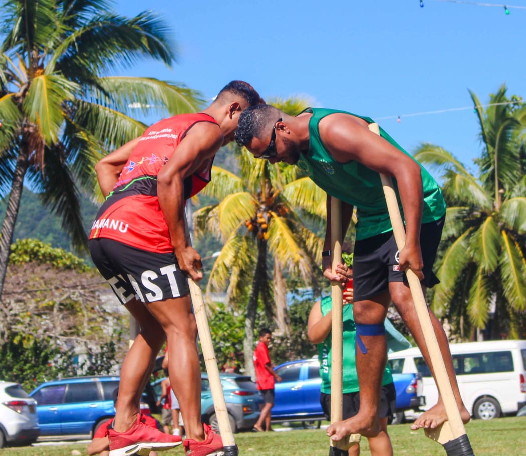 Combating on stilts was among the traditional games that featured in the 2020 Cook Islands Games.