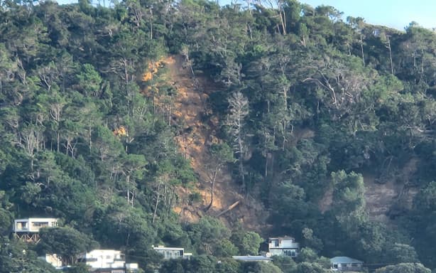 Slips at Muriwai following Cyclone Gabrielle.