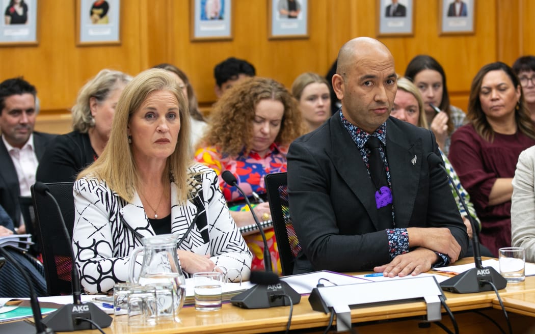 Louise Upston and Tama Potaka during a scrutiny hearing