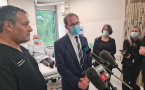 Health Minister Andrew Little talks to media at Christchurch Hospital.