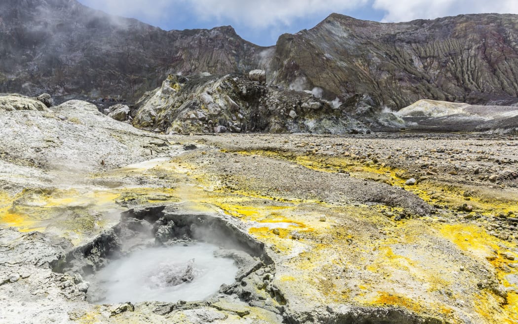 An active andesite stratovolcano on White Island, off the east side of North Island, New Zealand, Pacific