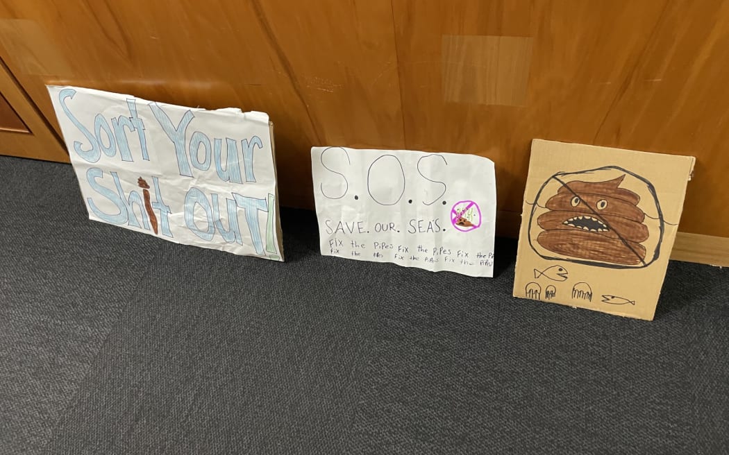 Signs made by supporters of the amendment.