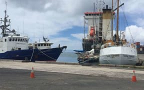 In Avatiu harbor, Rarotonga - to the left Lady Moana and Maungaroa II. Taio Shipping services