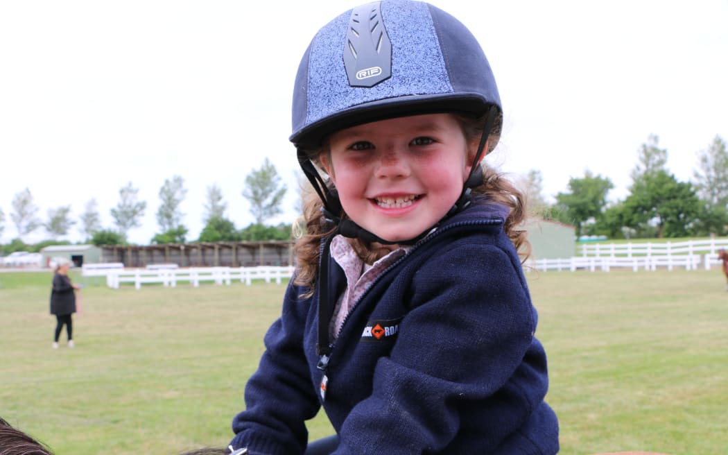 Greer Hazlett, 4, on her pure-bred Section A Welsh pony.