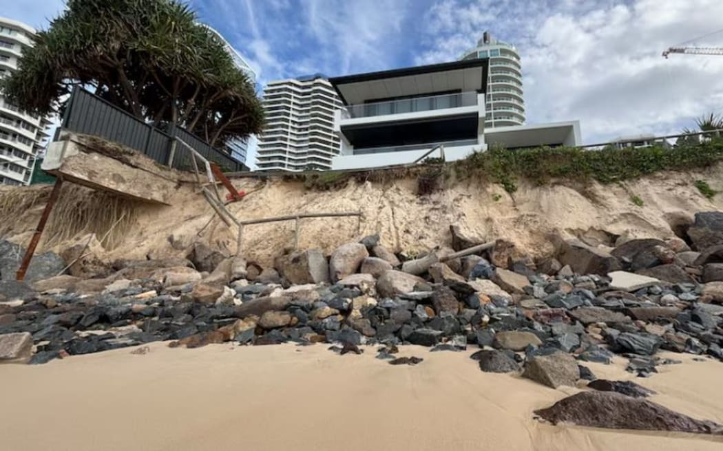 Exposed rock walls near Narrowneck three months after the storm.