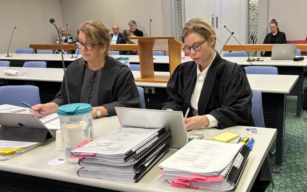 Lawyers for the Attorney General - acting on behalf of the Minister of Racing - (left to right) Katherine Anderson and Emma Dowse at the High Court in Wellington.