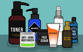 Bottles of generic skin care products