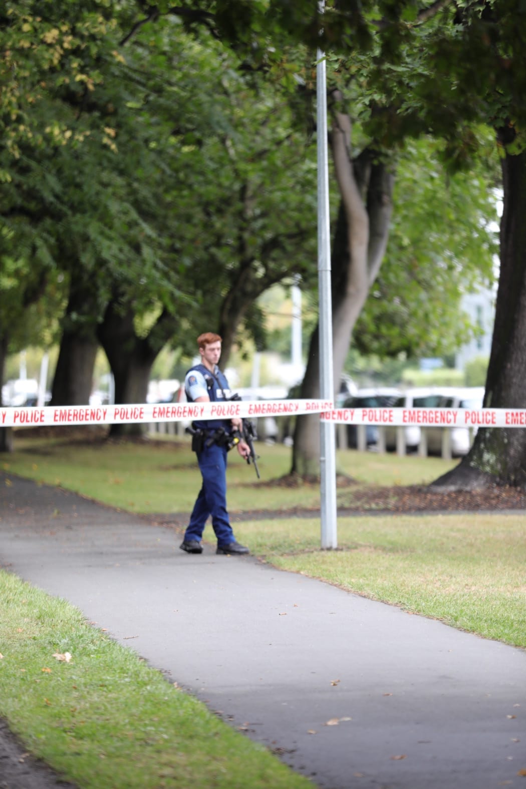 Police taping off the street out Christchurch mosque