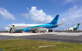 A Nauru Airlines flight on the tarmac in Majuro