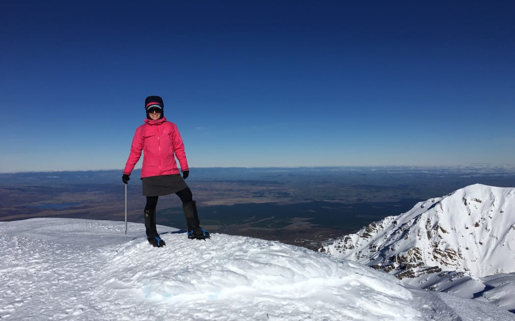 Hazel Phillips on the summit of Te Heuheu