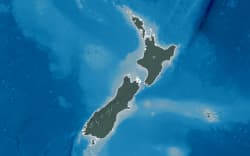 Extended area of outlined New Zealand. Colored elevation map. 3D rendering