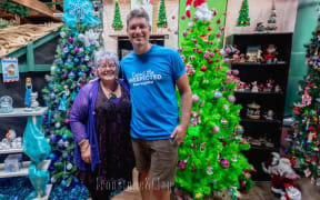 Jenny Greener (L) with Jesse at her Christmas grotto