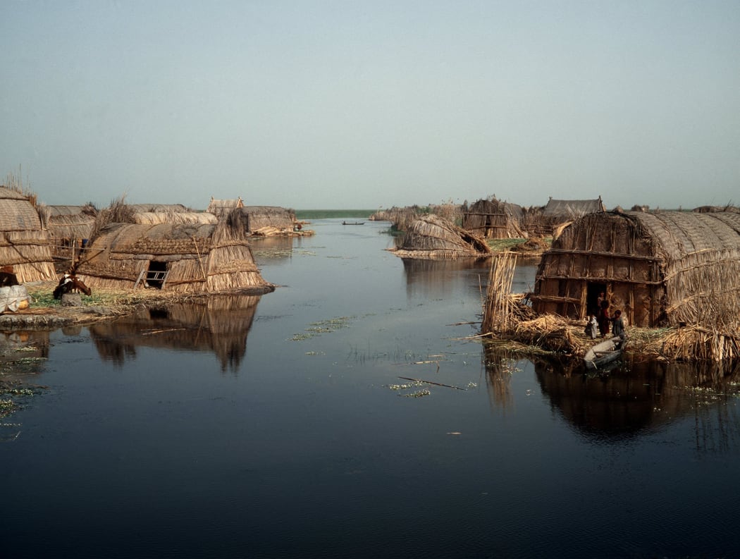 Huts made of reed on small isles in the marshy land between the Euphrates and Tigris in Iraq (undated file image).