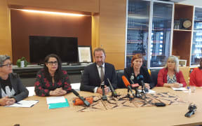 Conor Twyford, Wellington Sexual abuse HELP foundation; Kyla Rayner, Wellington Rape Crisis; Minister Andrew Little; Under-Secretary Jan Logie;Kim McGregor, chief victims’ advisor; Steph Dyhrberg, Wellington Women Lawyers’ Association.