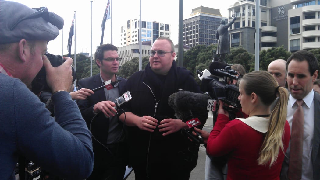 Kim Dotcom arriving at Parliament on Wednesday afternoon.