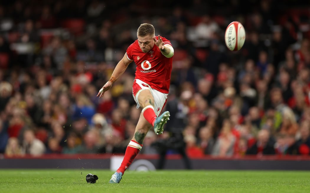 Gareth Anscombe of Wales kicks at goal.