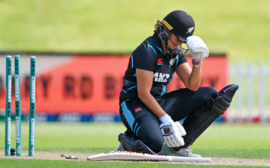 A dejected Suzie Bates after she is dismissed for 18 in the second T20 against  Pakistan.