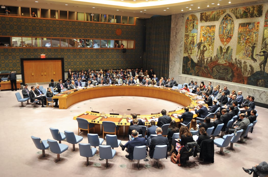 The United Nations Security Council holds a meeting addressing the conflict in Syria at the UN's New York City headquarters.